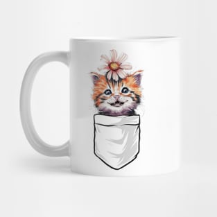 Peeking Cat In Pocket Cute Kitten With Daisy Flower On Head Mug